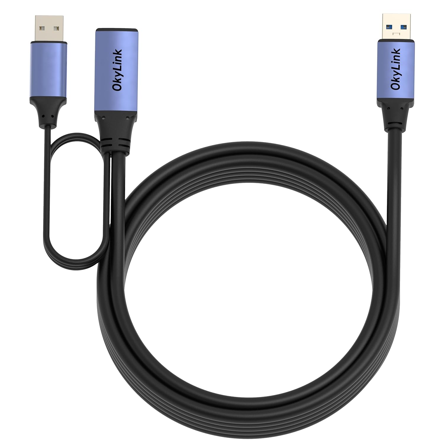 OkyLink 15ft(5M) Active USB 3.0/3.2 Gen 1 Extension Cable A Male to A Female with Power Cable 5Gbps for CCTV Camera, Printer