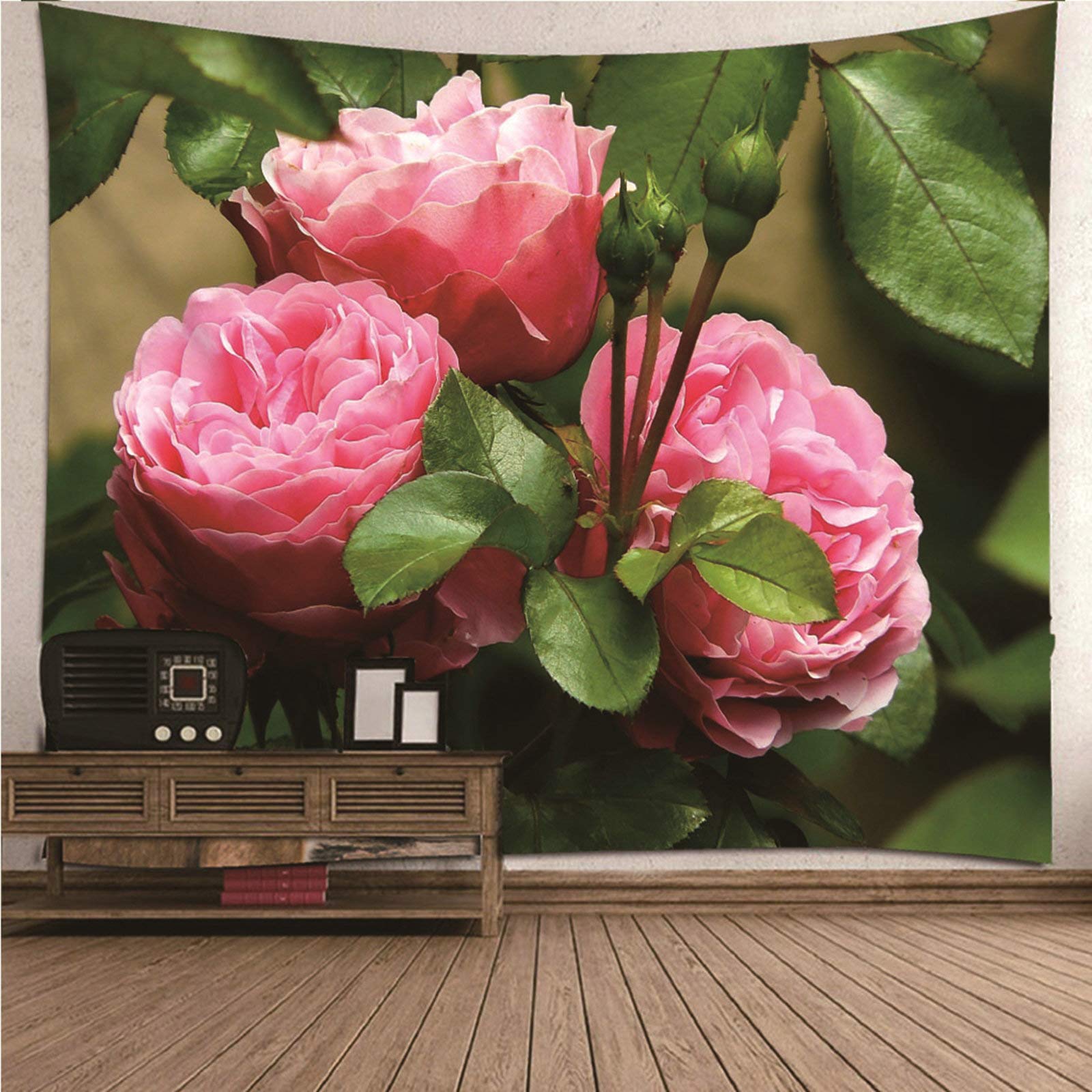 Tapiz de pared KnSam de poliéster suave, tapicería geométrica rosa y verde de 150 x 130 cm