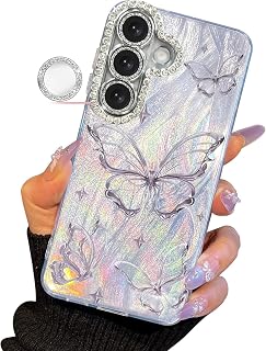 I-MGAE-IN-AR Compact Case for Samsung Galaxy S26+ Butterfly Design,Diamond Camera Lens Protection Frame,Cute Soft Slim TPU Shockproof Protective S26 Plus Phone Cases Cover for Women Silver Aesthetic