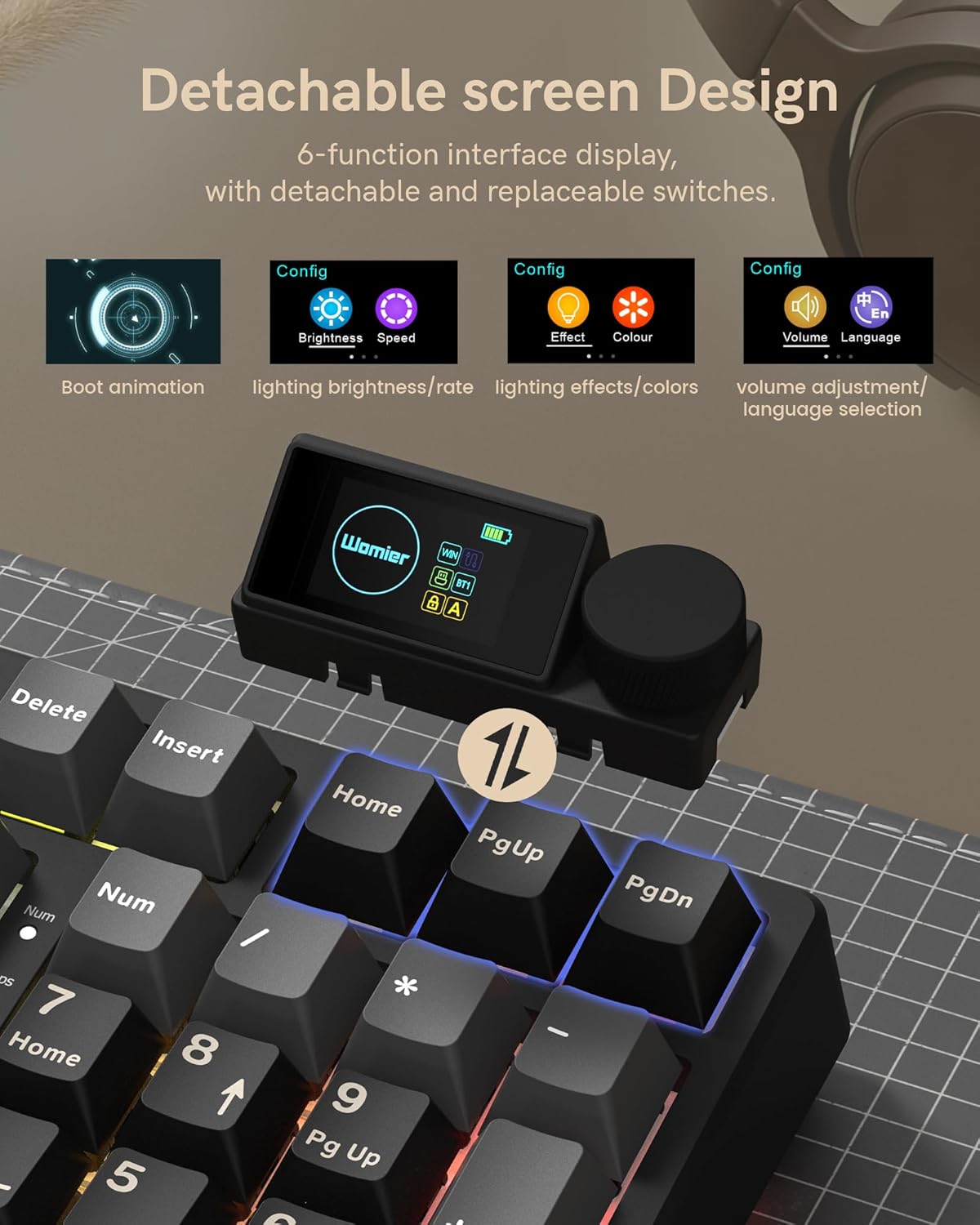 Keymatic M98 Wireless Mechanical Keyboard w/Screen & Knob, 96% Gaming Keyboard BT/2.4G/USB-C, Hot Swappable Custom Gaming Creamy Keyboard,with 8000mAh Battery