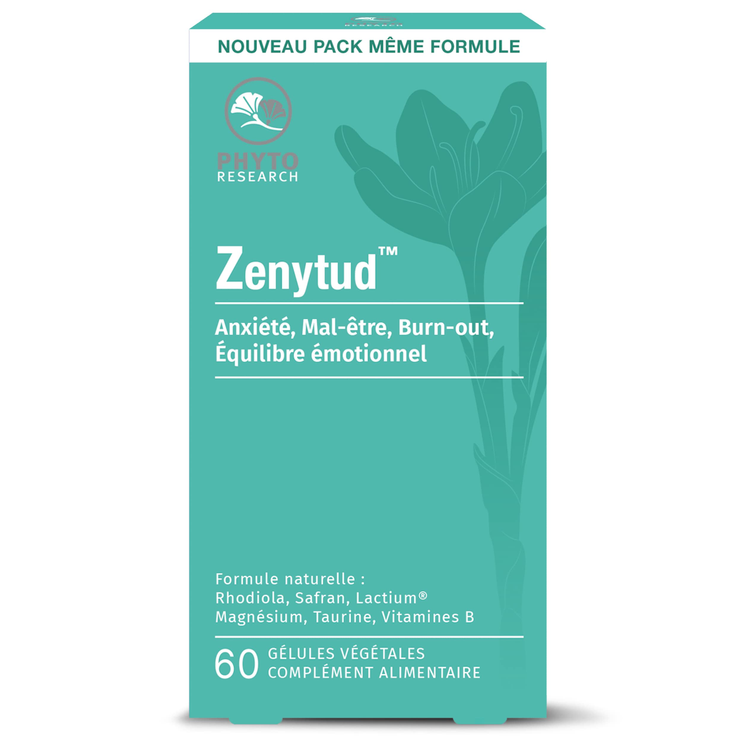 PHYTORESEARCH - Zenytud - Complément Alimentaire Bien-Être - Vitamines et Plantes - Safran, Rhodiola, Taurine, Magnésium et Vitamines B - 60 gélules - 30 Jours - Fabriqué en France
