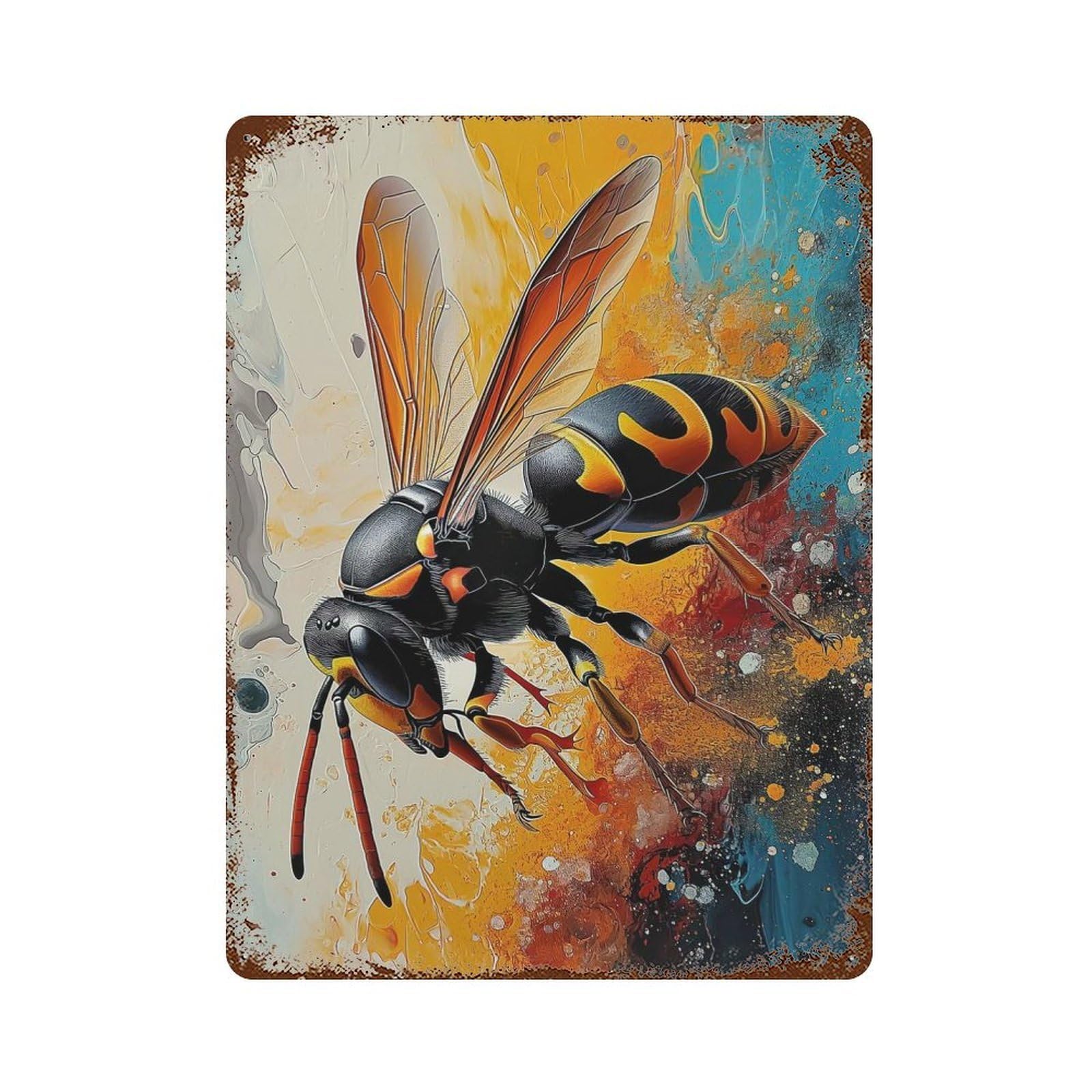 Aged Metal Wall Plaque with The Stinging Wasp Design 15.7"x11.8", for Basement, Hobby Room And Garage Decor, Farmhouse Wall Decor