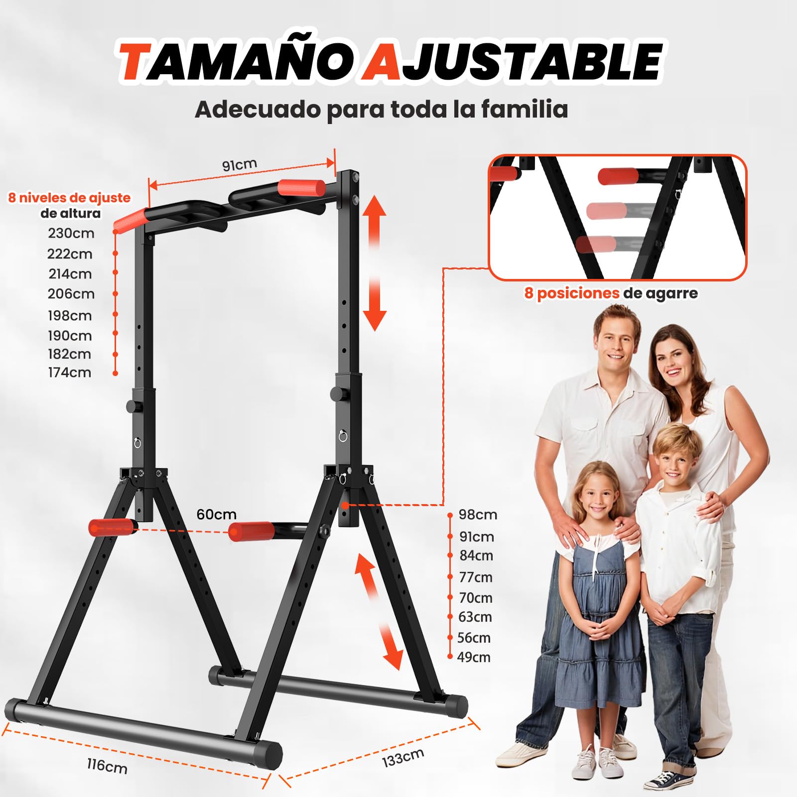 DOBESTS Estación de Dominadas Plegable Power Tower Dip Station,Estación de Fondos,Altura Ajustable, Multifuncional Maquina Dominadas Gimnasio en Casa for Pull Up& Dip Training，300KG