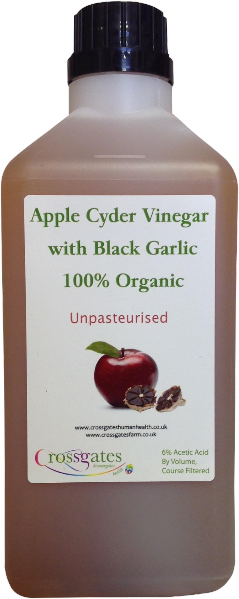 Crossgates Organic Apple Cider Vinegar, Organic Black Garlic Plus Organic Ginger, 1 Litre