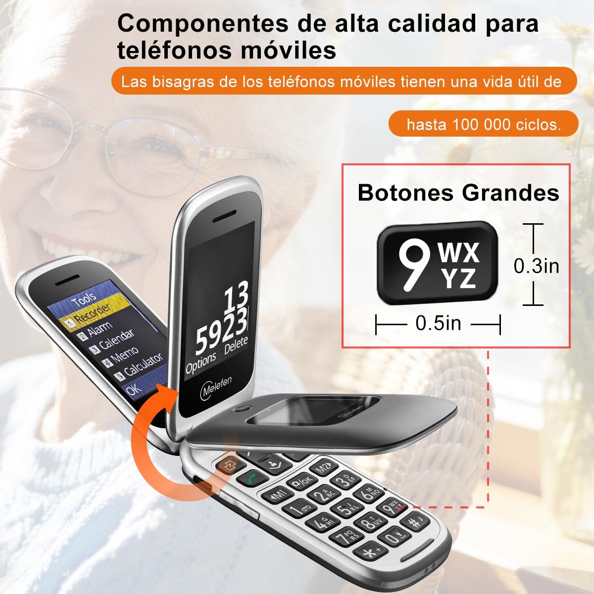 4G Teléfono Móvil de Tapa para Mayores, Botones y Teclas Grandes, Doble Pantalla de 2,4+1,44 Pulgadas, Botón SOS, Bateria 1350mAh, USB-C, Base de Carga, Volumen Alto, Fácil Uso para Ancianos