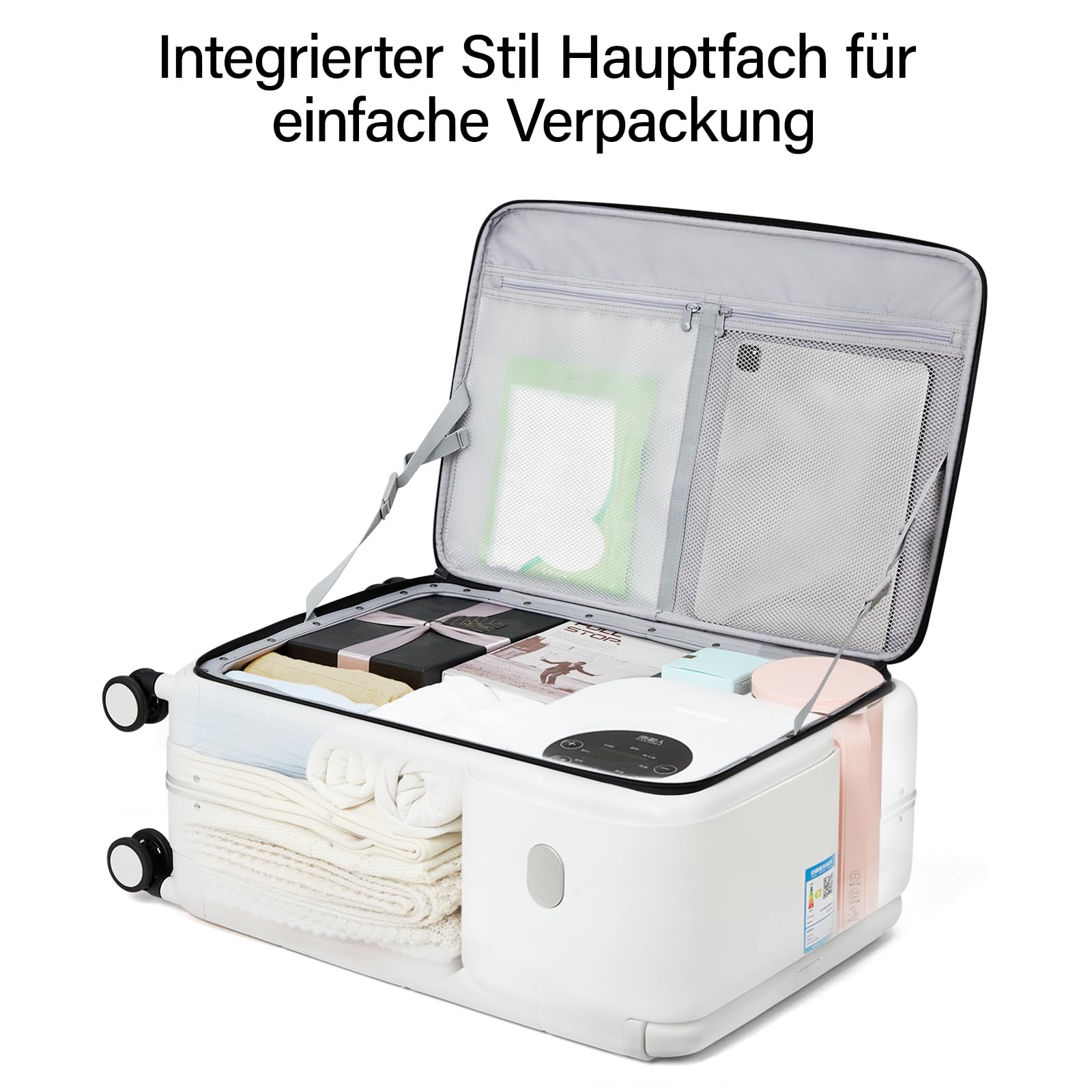 Hanke Handgepäck Koffer Breiter Griff mit 360°-Spinnerrändern Frontöffnung Koffer mit TSA-Schloss PC & Aluminium Hartschalenkoffer 49cm(46L), Rauchweiß