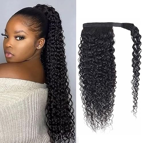 Seelaak 100 % cabello humano brasileño rizado, cola de caballo rizada, cabello humano rizado, cola de caballo de agua, extensión de cola de caballo