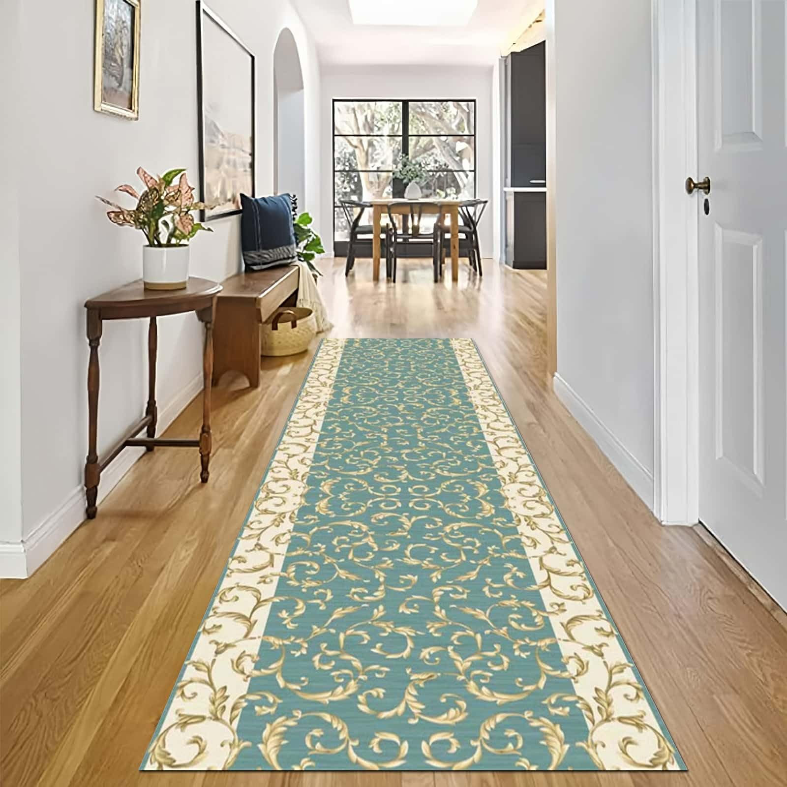 Tapis à poils longs bleu beige avec fond antidérapant moquette épaisse pour grand couloir