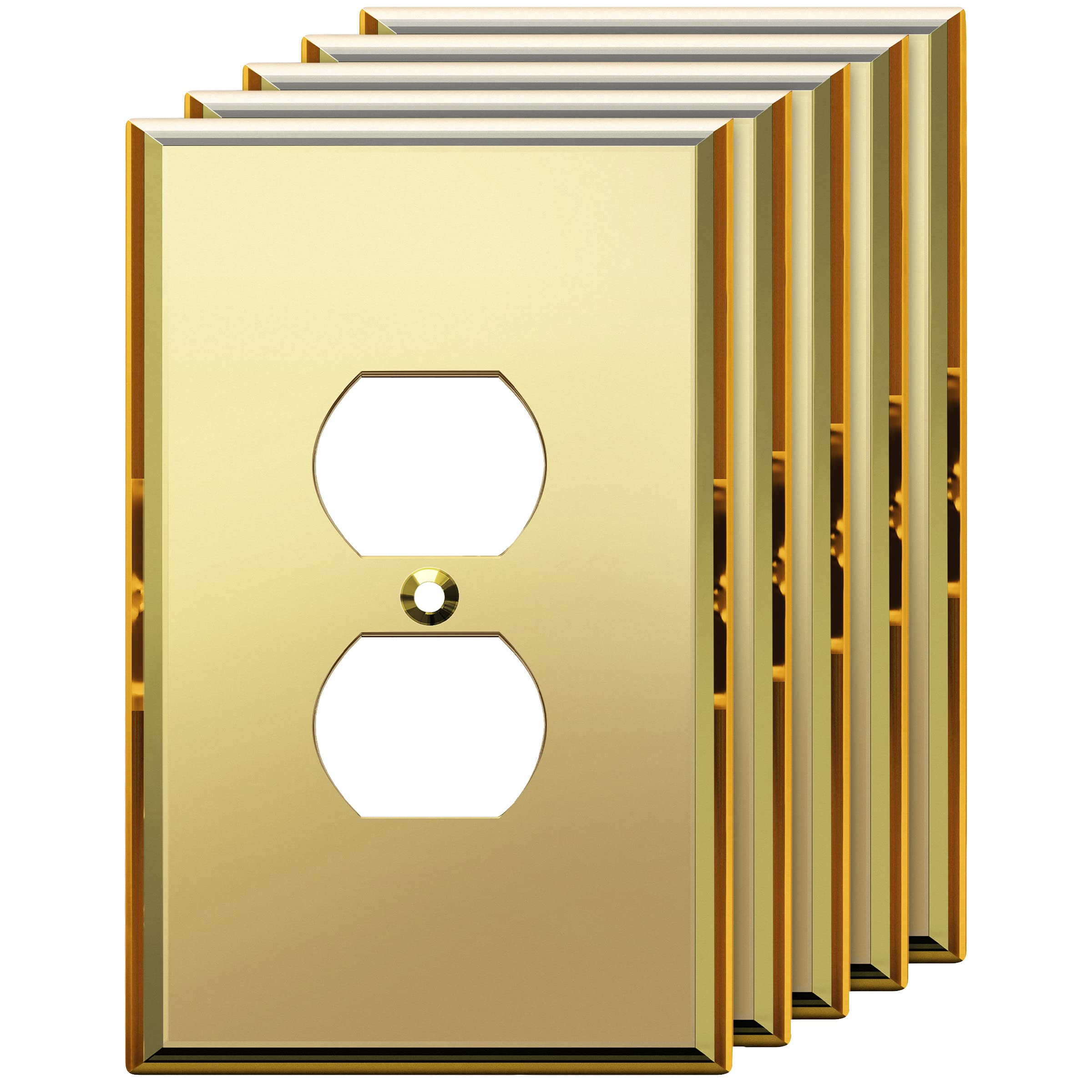- LIDER Duplex Receptacle Wall Plate, Mirrored Outlet Cover for Duplex Outlet Plexiglass Outlet Cover Reflective Finish Acrylic Glass Modern Decoration Upgrade Oversized 1-Gang 5.25" x 3.44" Gold 5 Pack