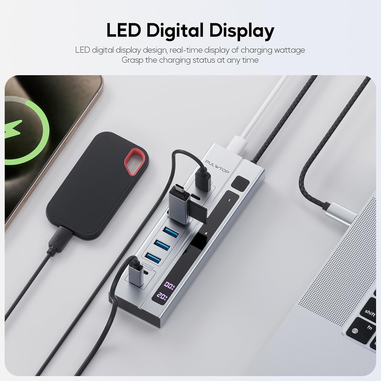 9-in-1 USB 3.2 Data Hub, Power Adapter NOT Included, Powered USB C Hub with 3 x USBC 10Gbps, 4 x USBA 5Gbps and 2 x 24/45W Type-C PD Charging Ports USB Hub