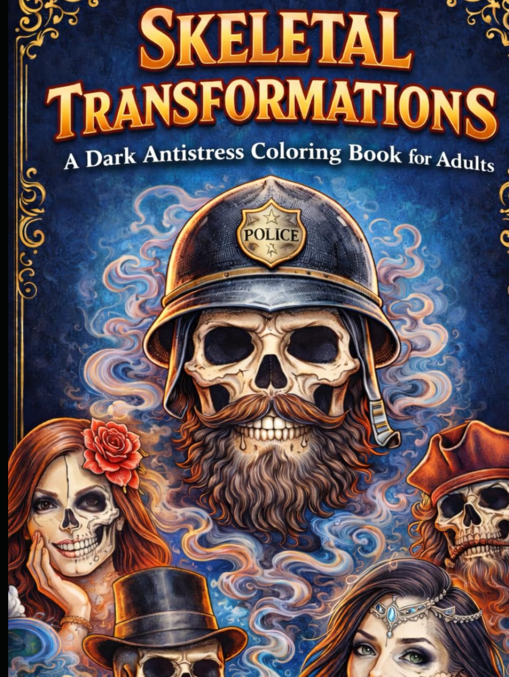 Skeletal Transformations: A Dark Antistress Coloring Book for Adults