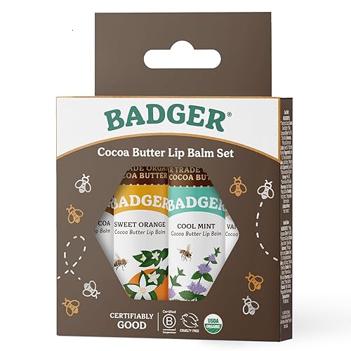 Miniatura 4 de Badger - Juego de bálsamo labial de manteca de cacao, comercio justo, mantequilla labial orgánica certificada, saborizada, cacao, vainilla, naranja,