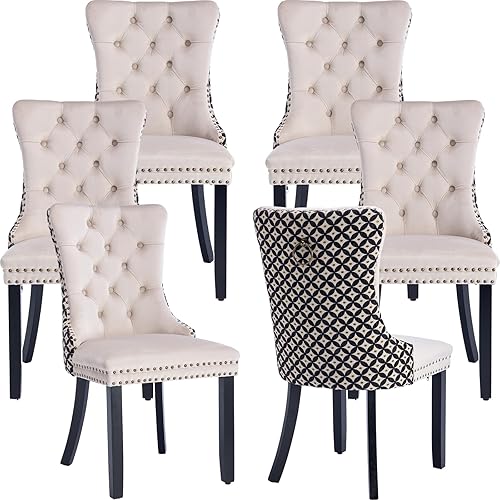 Miniatura 152 de Juego de 2 sillas de cocina y comedor de terciopelo, respaldo exterior capitoné, tapizadas en terciopelo, estructura de madera maciza (celeste, 2