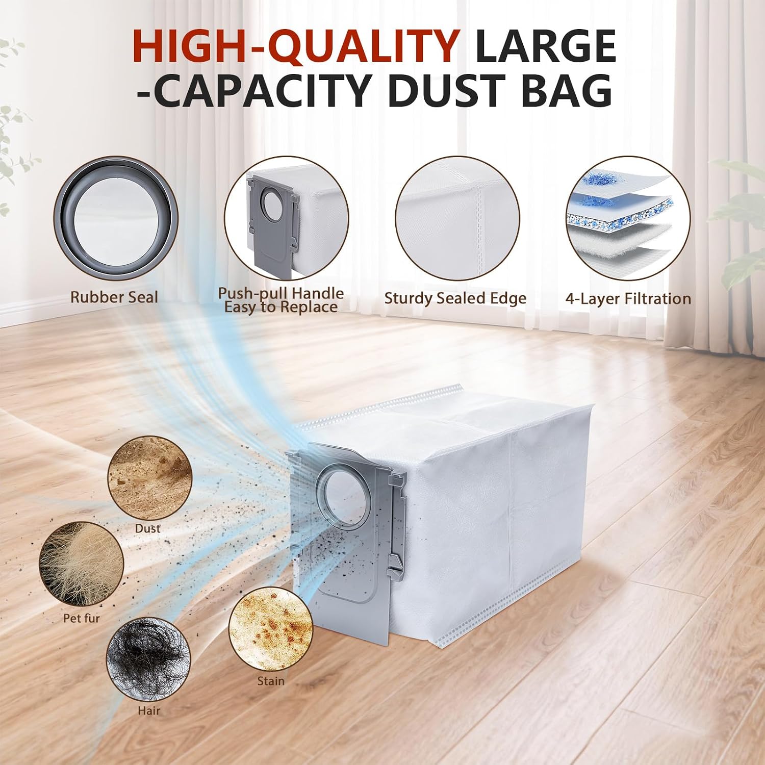 Saros 10R Accessories Replacement Kit Compatible with Roborock Saros 10R / Saros 20 / Qrevo CurvX/Qrevo Edge 2 Robot Vacuum,2 Set Main Brush,4 Filters,6 Mop Pads,4 Side Brushes, 6 Dust Bags,2 Tools.