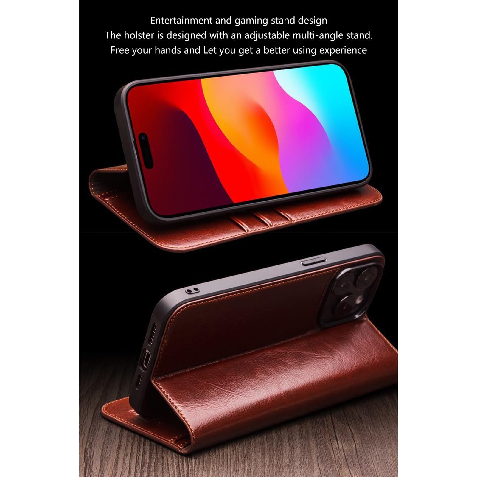 Giyer Cover per iPhone 15 Custodia con Vetro Temperato, Premium PU Portafoglio Slot per Scheda RFID Antifurto Funzione Supporto Flip Case, Antiurto per iPhone 15 5G Cover (Nero