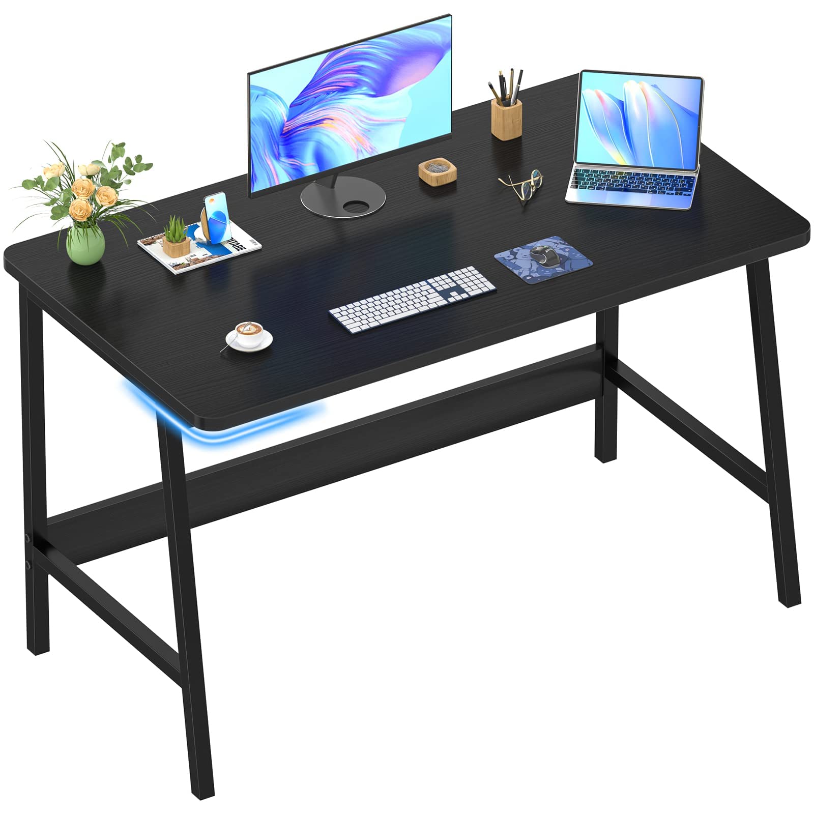 Photo 1 of Topfurny Computer Desk, 39 Inch Small Computer Desk Study Table for Small Spaces, Modern Simple Writing Desk with Round Desk Corner Edge for Home Office, School, Bedroom, Workstation,Black 39 Inch Black