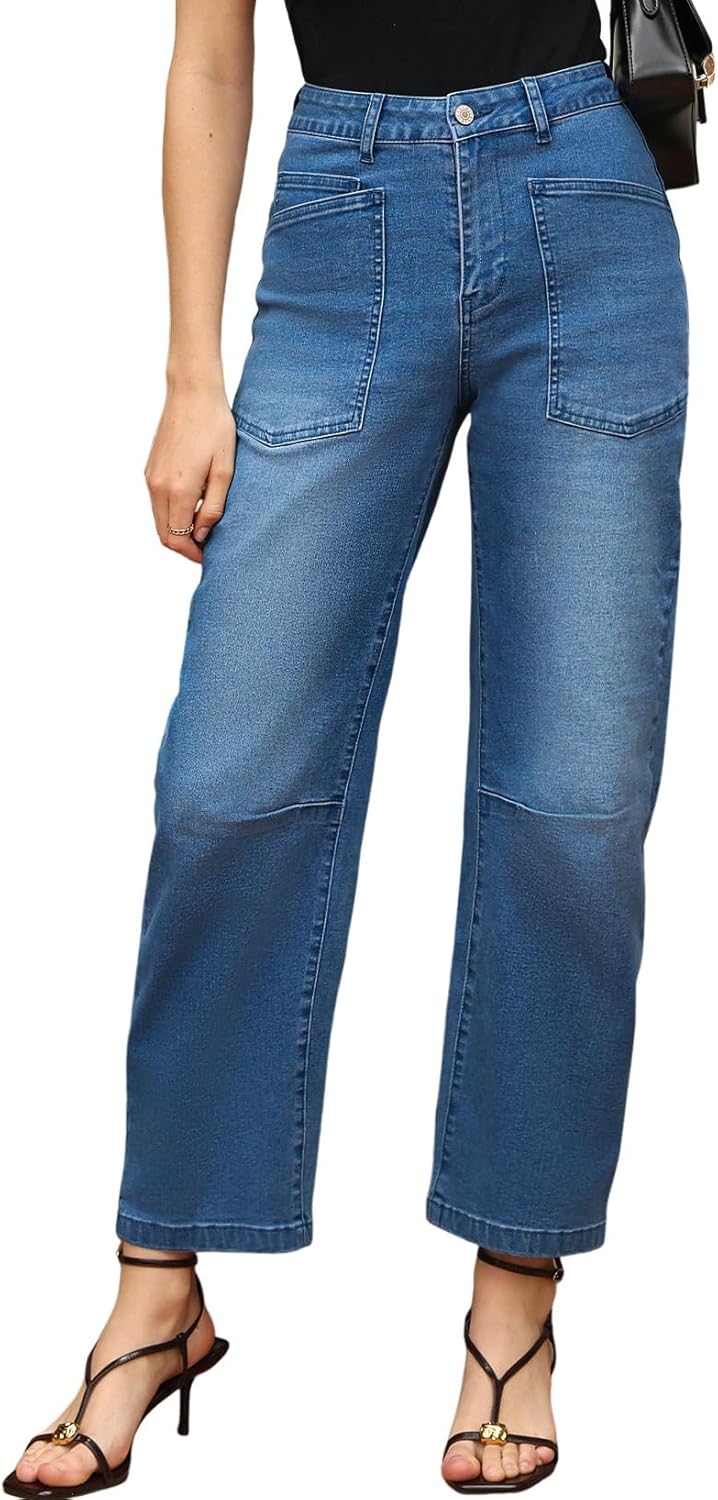 EVALESS Womens Baggy Barrel Jeans High Waisted Wide Leg Boyfriend Denim Ankle Pants - Image 2
