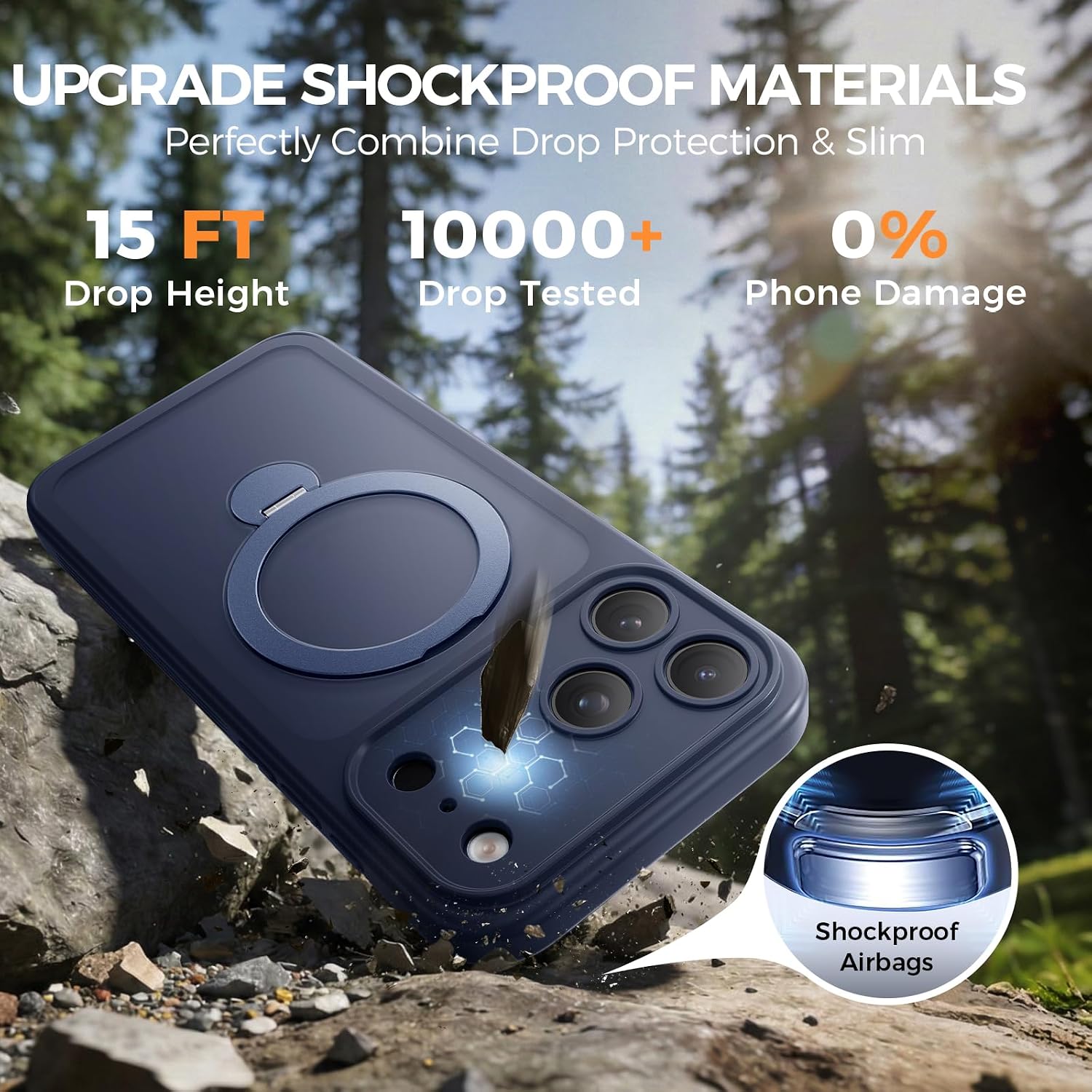 for iPhone 17 Pro Max Case [ 360° Spin Magnetic Stand] [Full Camera Protection] Compatible with Magsafe, 15FT Military-Grade Protection, Translucent Anti-Slip Phone Case 6.9'', Deep Blue