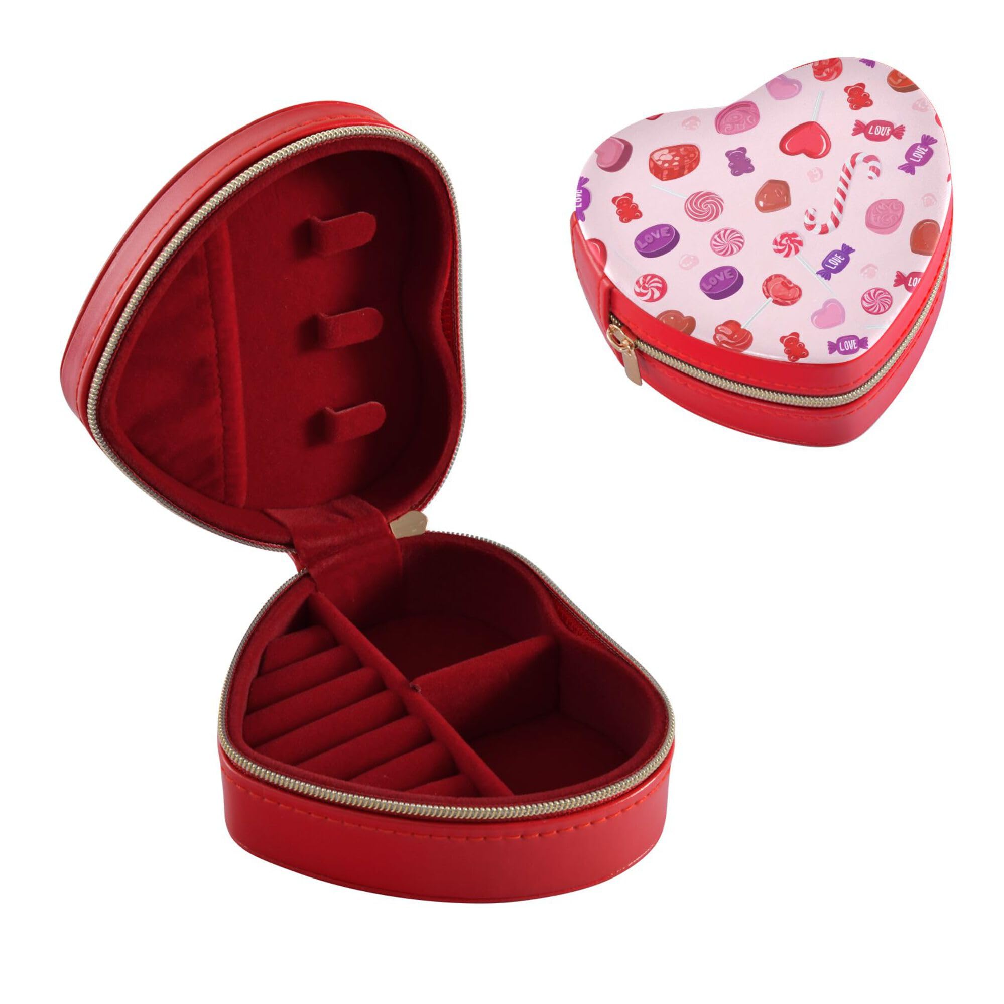 Valentines Candy Heart-Shaped Jewelry Box Organizer for Women Girls Mom Portable Travel Jewelry Storage Case for Earrings Bracelets