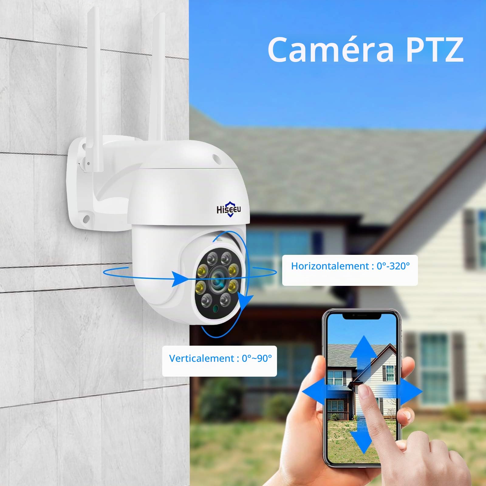 【PTZ+5MP】 Kit Caméra de Surveillance WiFi Extérieure,20M Vision Nocturne Colorée,Hiseeu Kit Vidéo Surveillance 10CH NVR 1To HDD et 4X5MP Caméra, Détection Mouvement,Audio 2 Voies,Alarme Son Lumieuse