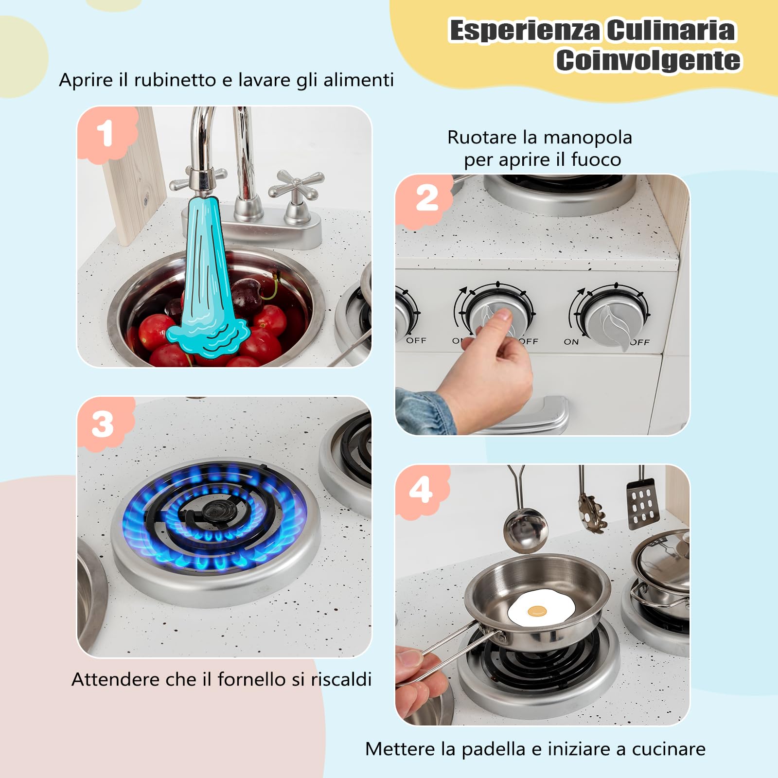RELAX4LIFE Cucina Giocattolo per Bambini in Legno, Set da Cucina Ben Attrezzato con Microonde, Forno, Distributore d'Acqua, Frigorifero, Giocattolo Educativo per Bambini 3+ Anni (Bianco)