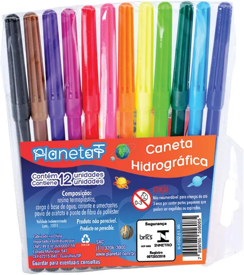 Caneta Hidrográfica, Planeta T, Estojo com 12 Cores