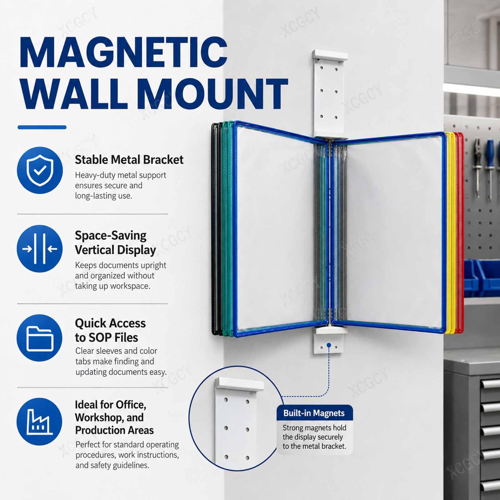 Wiszący Na Ścianie Organizer A3 Z Teczką Z Magnetyczną Podstawą, Ścienny Organizer Na Książki A3, 10 Kieszeni Z Klapką/20 Stron, Organizer 45 × 33 Cm Do Szybkiego Dostępu Do Plików W Biurach I