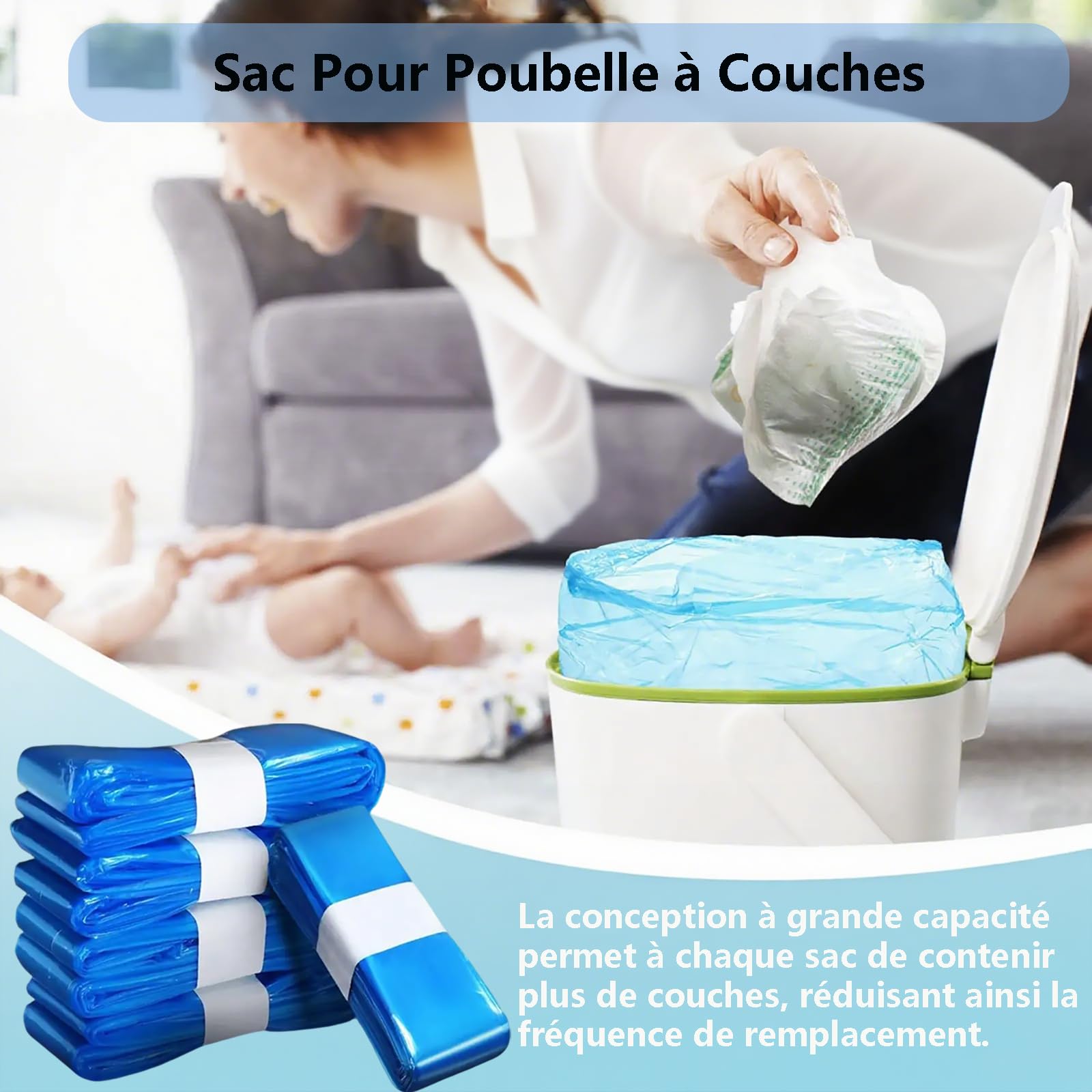 HUPIRCT Lot 12 Recharges Poubelle à Couches – Anti-Odeur Lavande EVOH 7 Couches, Compatible Multi-Seaux