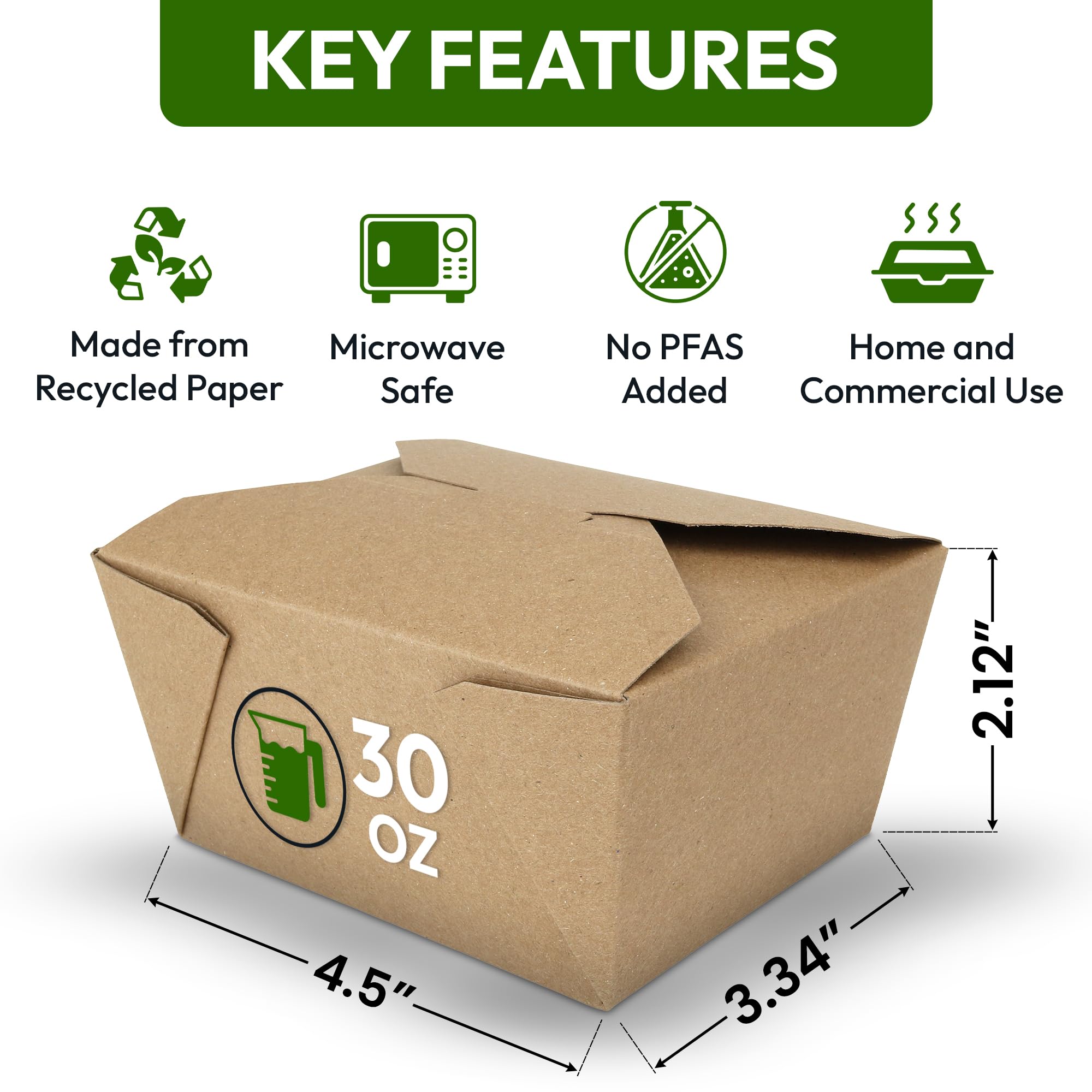 Contenitori per alimenti da asporto, in carta kraft marrone, 850,5 g, adatti al microonde, resistenti alle perdite, confezione da 50