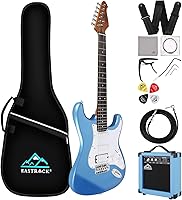 Vista 11 de EASTROCK Kit de guitarra eléctrica de tamaño completo de 39 pulgadas para principiantes, paquete de iniciación con bolsa, cejilla, correa de hombro