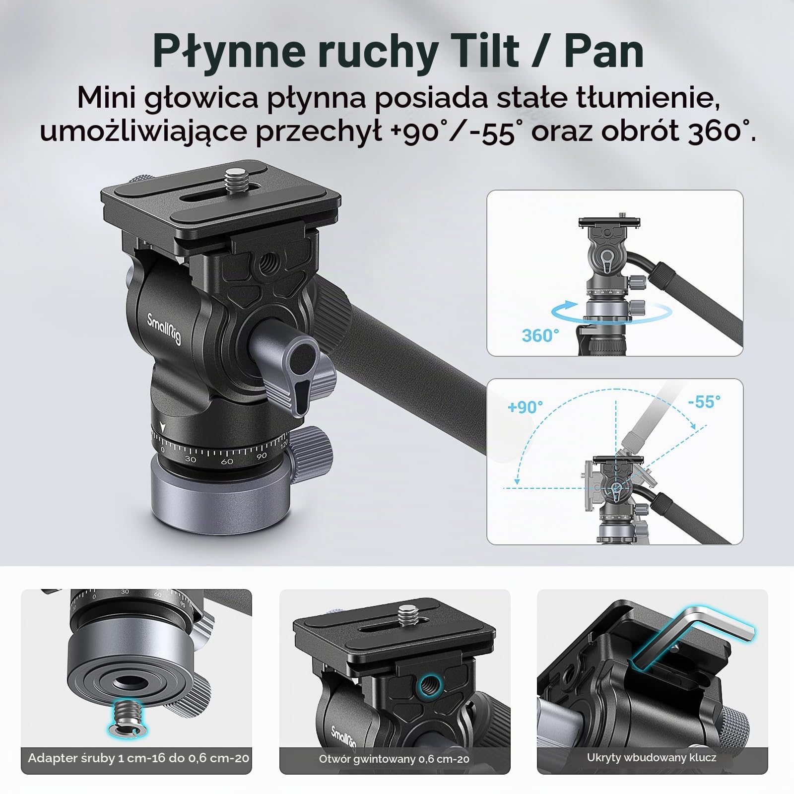 SMALLRIG 72" Professional Video Tripod, Głowica olejowa z Podstawą Poziomującą, Konwersja na Monopod, Statyw wideo do Podróży, Nagrywania Filmów i Vlogowania, Obciążenie do 8,8 funta/4 kg - 4319