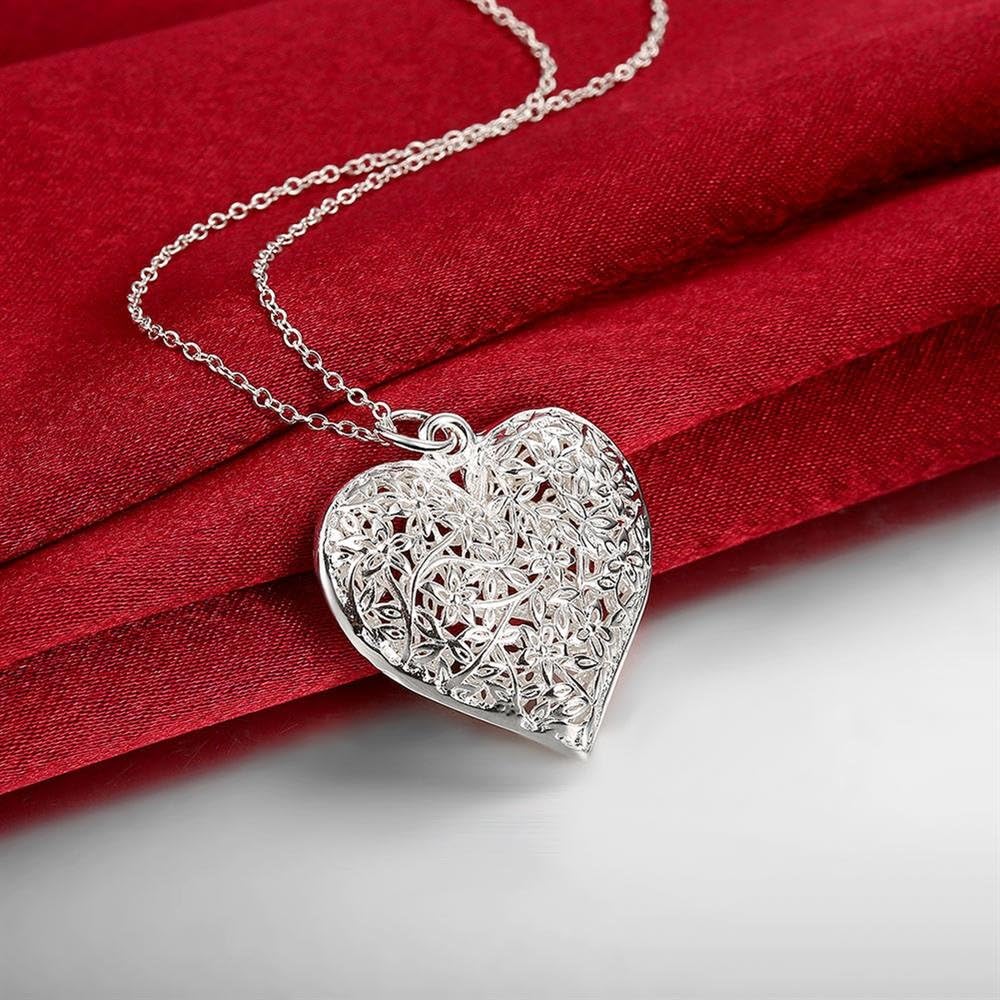 Koguxuix Fashion Jewelry 925 Sterling Silver Hollow Pattern Textured Puffed Heart Pendant Necklace - Image 6