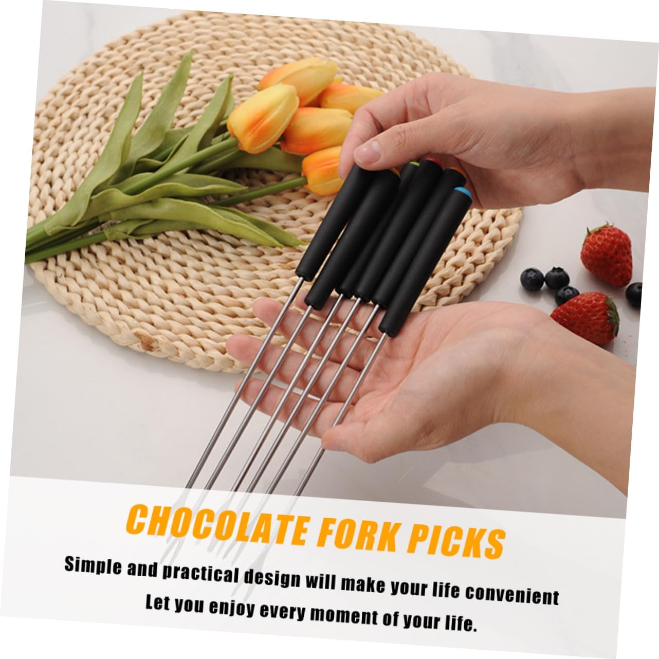 SOLUSTRE 3sets Cheese Fruit Fork Food Forks for Fondue Desserts and Appetizers Comfortable Grip for Easy Use for Parties and Entertaining 6pcs*3