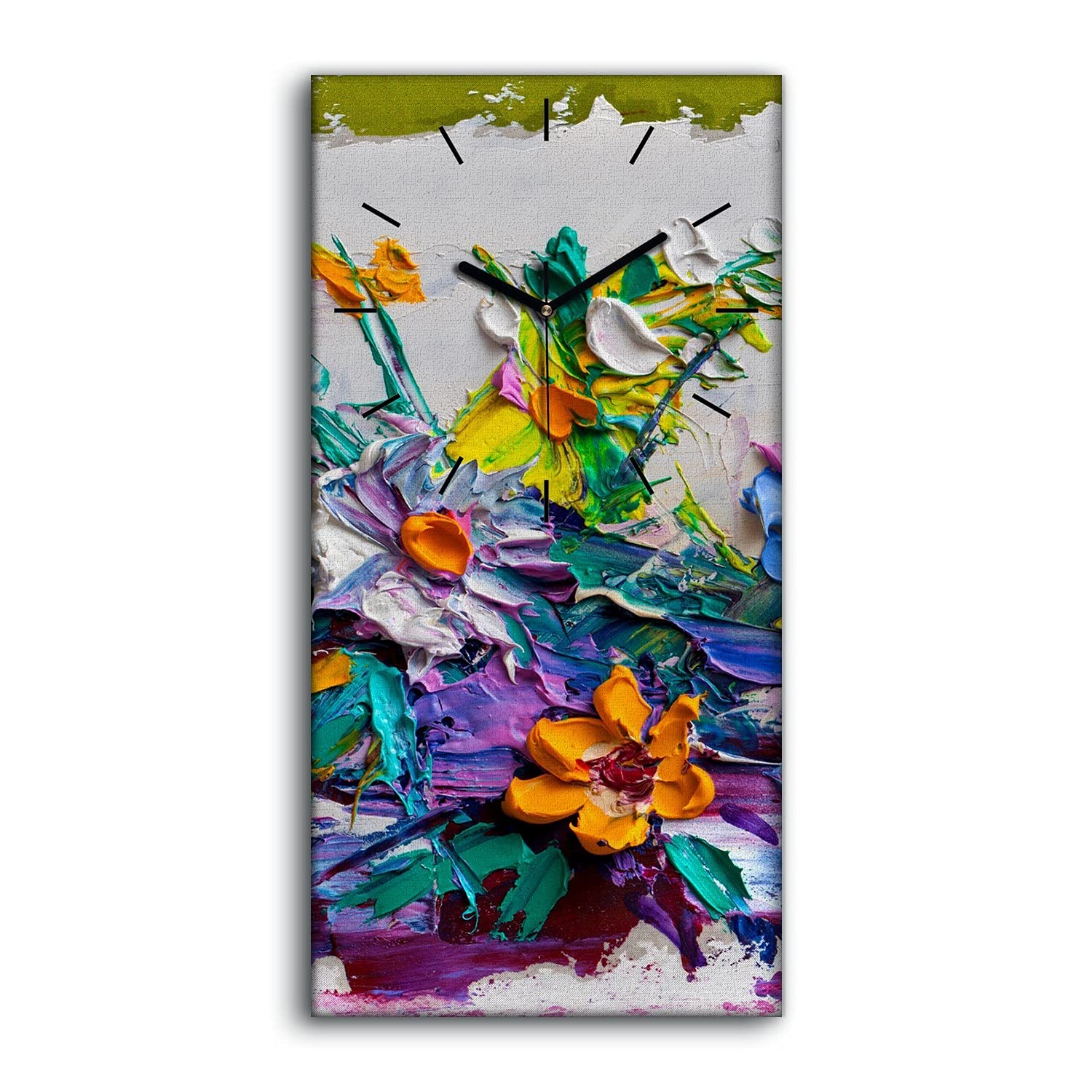 Horloge sur Toile Fleurs d'Huile 30x60cm pour Salon Déco Moderne