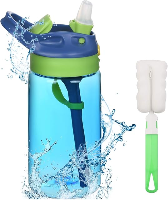 flintronic Sippy Cup, 480ML Kids Drink Bottle, Toddler Cup, Leak-Proof, Shatter-Proof, BPA-Free for Water, Milk, Juice (Brush Included)