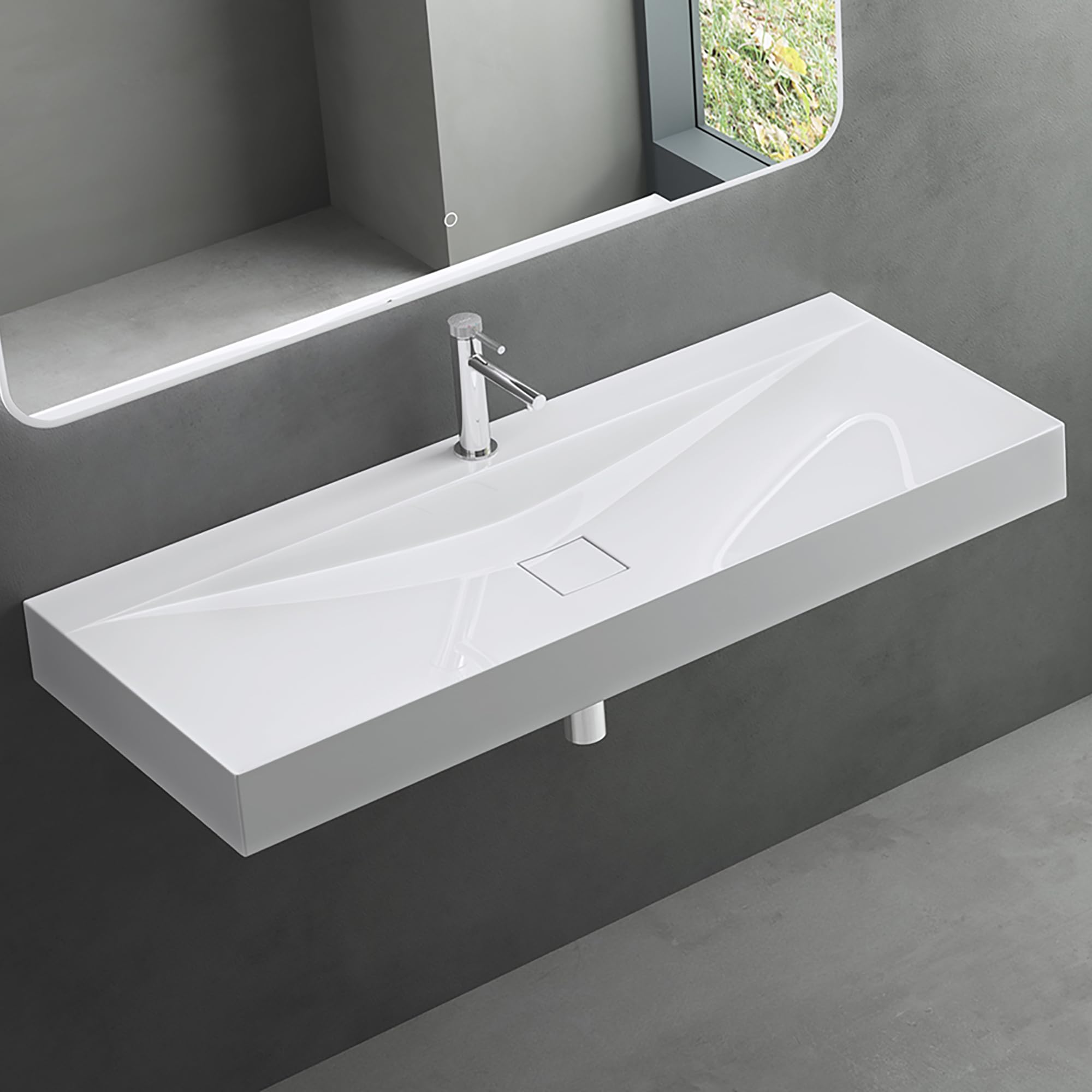 Mai & Mai Lavabo da Appoggio 120x48x10cm,Lavabo Bagno Sospeso Lavandino Bagno Rettangolare Colossum810 da Marmo Fuso