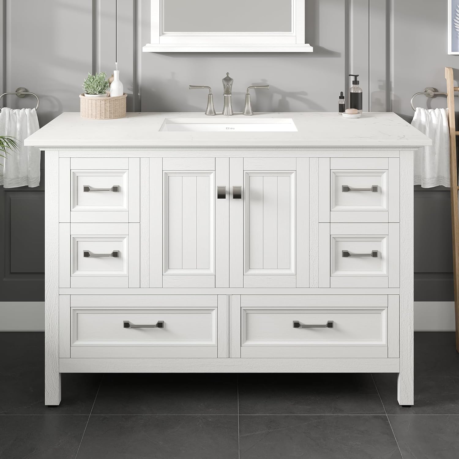 EVIVA Britney 48 Inch Single Sink Transitional White Bathroom Vanity ...