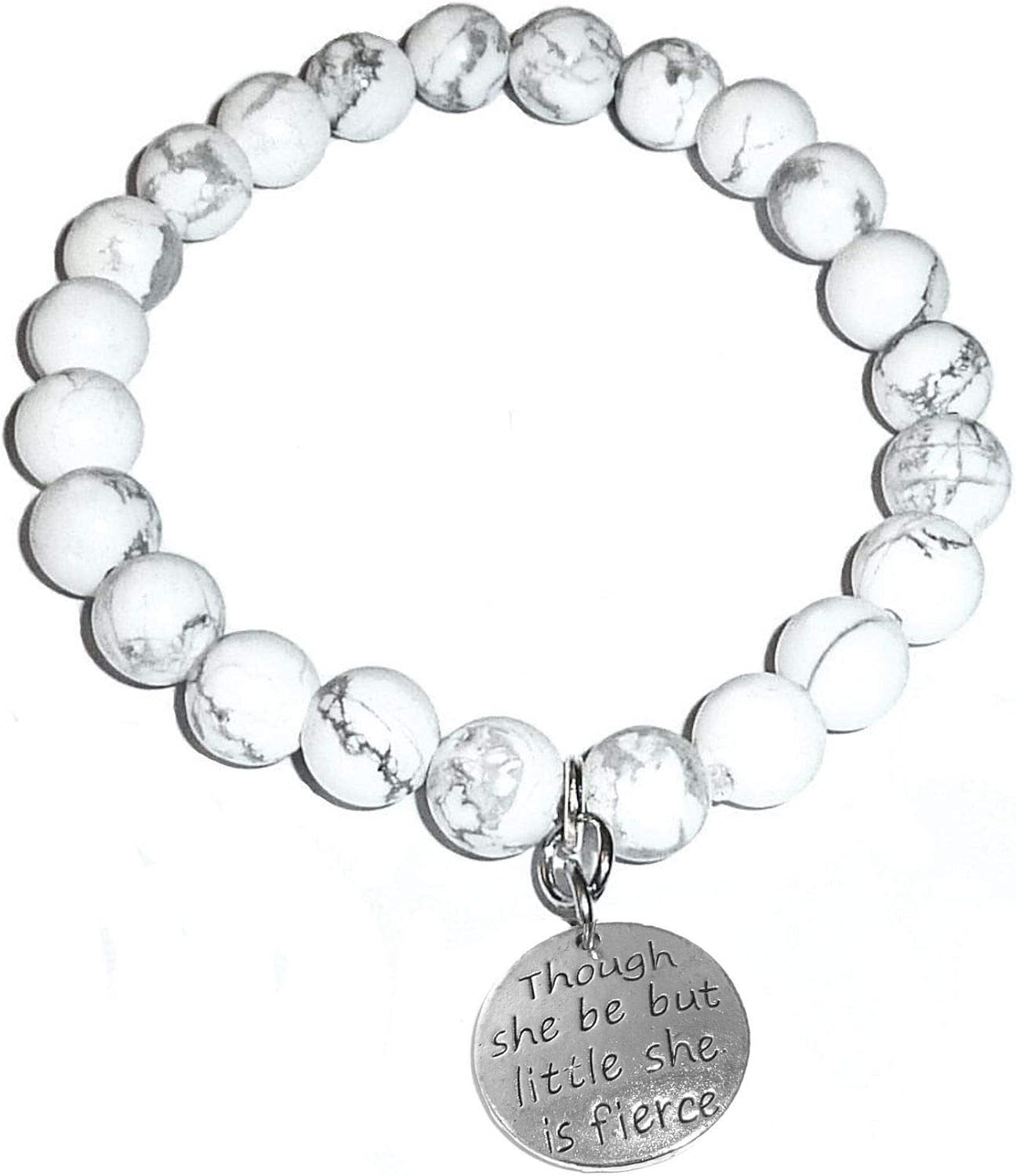 Hidden Hollow Beads Howlite Natural White Stone Women's Stretch Beaded Bracelet, Inspirational Message Charm