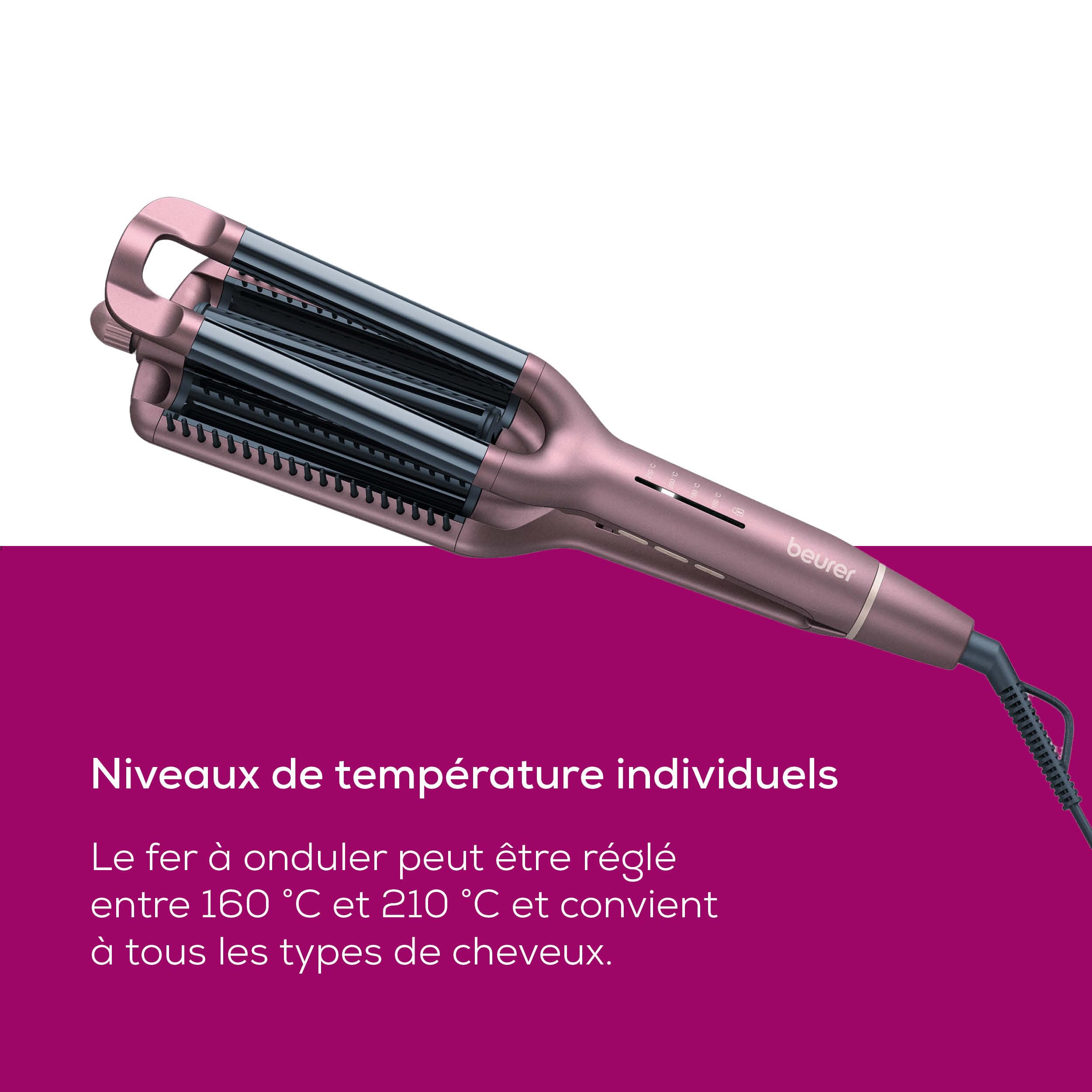 Beurer HT 65 fer à onduler, pour le coiffage de 4 styles d'ondulations différents, niveaux de température de 160-210°C pour chaque type de cheveux, revêtement céramique-kératine, arrêt automatique