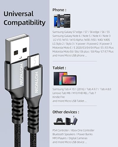 Miniatura 5 de HOTNOW Paquete de 2 cables micro USB de 3 pies, sincronización de datos y cable trenzado de nailon de carga rápida para Samsung Galaxy S6 S7, HTC,
