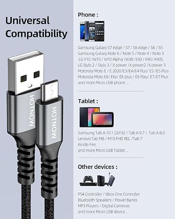Short Micro USB Cable 1.5FT 3Pack,USB A to Micro USB Android Charging Cable