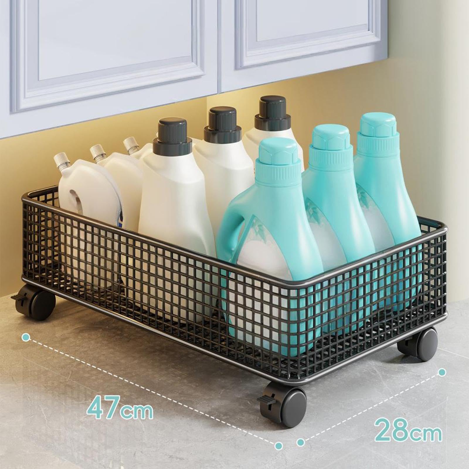 Organizzatore sotto Il Tavolo, Contenitore per Il Bagno, 1 Strato, Portatile E Versatile, con Rotelle Scorrevoli, per Cucina, Soggiorno, Casa, Nero