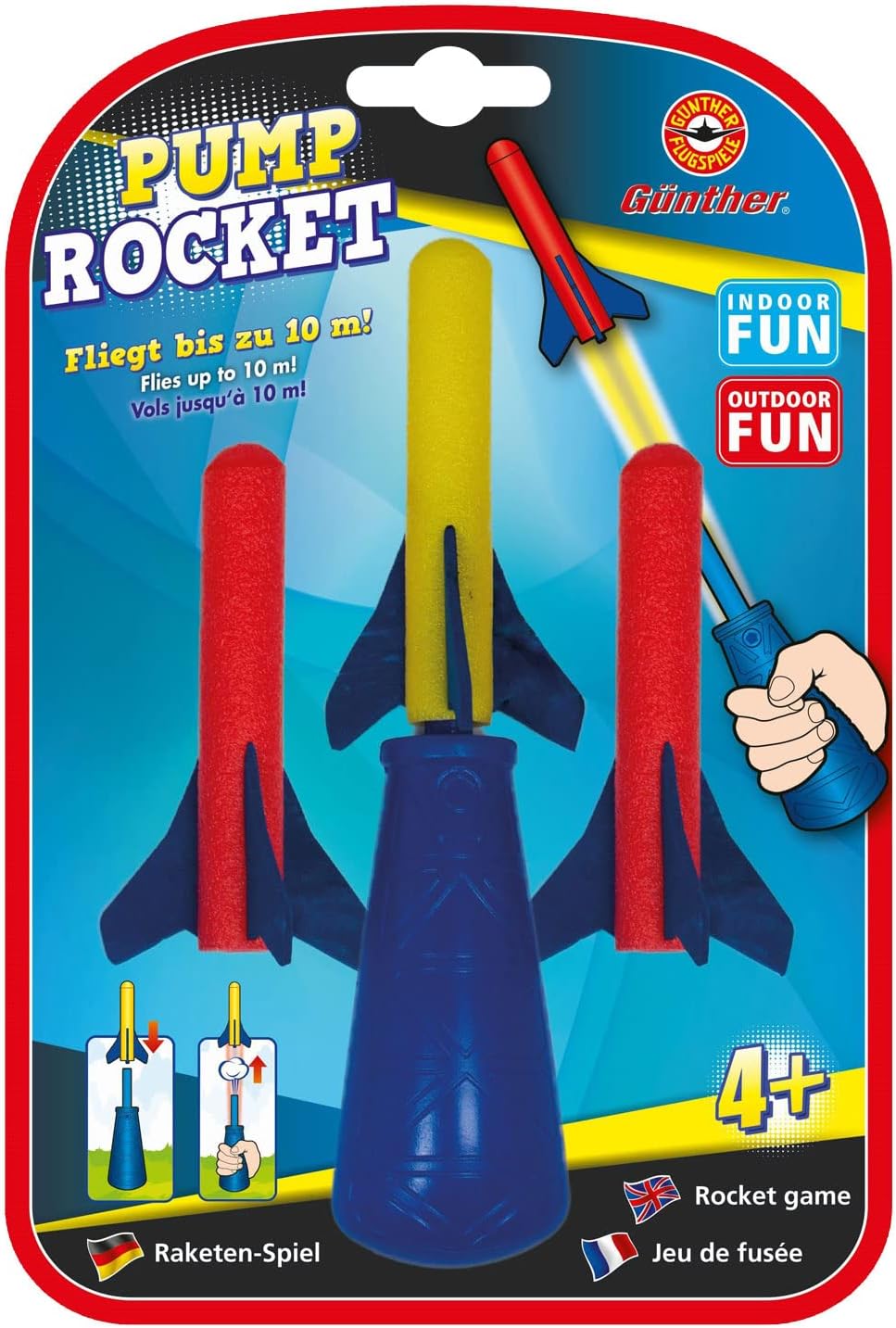Paul Günther 1557 Rocket Game Mini Hand Pump Rocket, Includes 3 Foam Rockets, Rockets Fly Up to 10 Metres, for Children from 4 Years