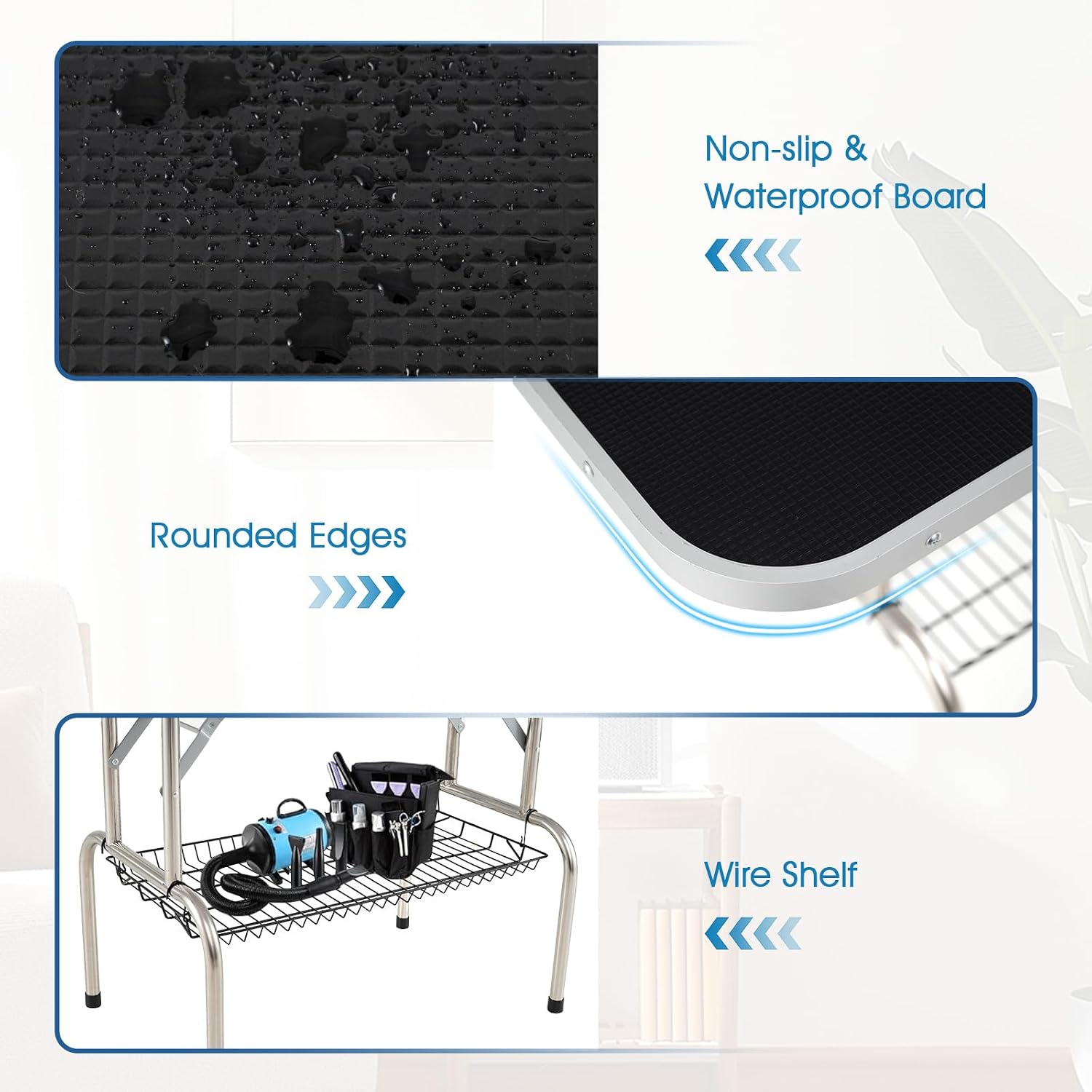 PETSITE 47 Inch Large Dog Grooming Table, Adjustable Pet Grooming Stand with Arms, Nooses, Mesh Tray, Foldable Pet Station at Home, 330 lbs Weight Capacity, Ideal for Dogs of All Ages, Black