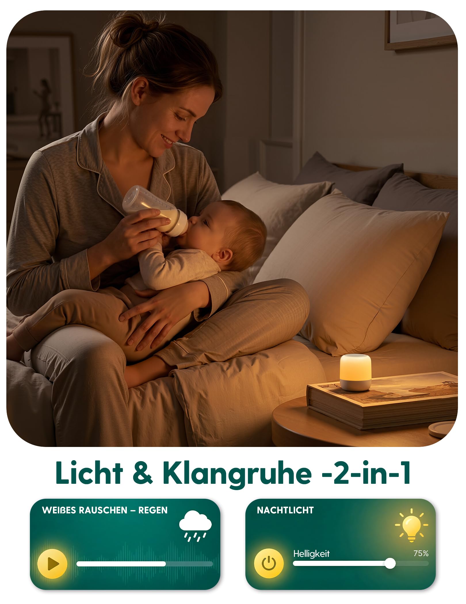 Babelio White Noise Machine Baby, Nachtlichter in 9 Farben, 20 nicht wiederholenden Klängen, Timer, Speicherfunktion, tragbar für Reisen