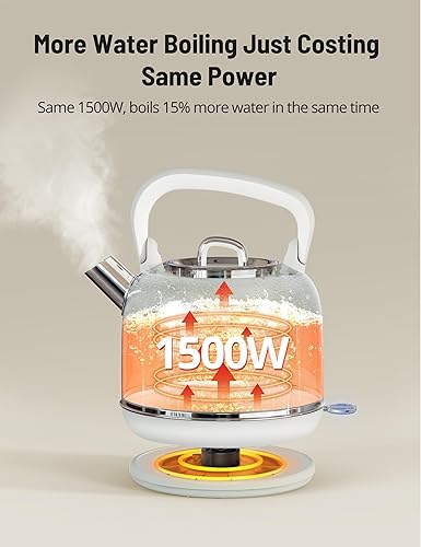 Miniatura 7 de Tetera eléctrica, Paris Rhône - Hervidor eléctrico retro para agua hirviendo, hervidor de té de acero inoxidable de grado alimenticio de 2 litros