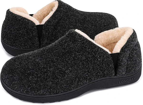 LongBay Men's Slippers Warm Bedroom Memory Foam House Shoes Slip-On for Indoor Outdoor Winter