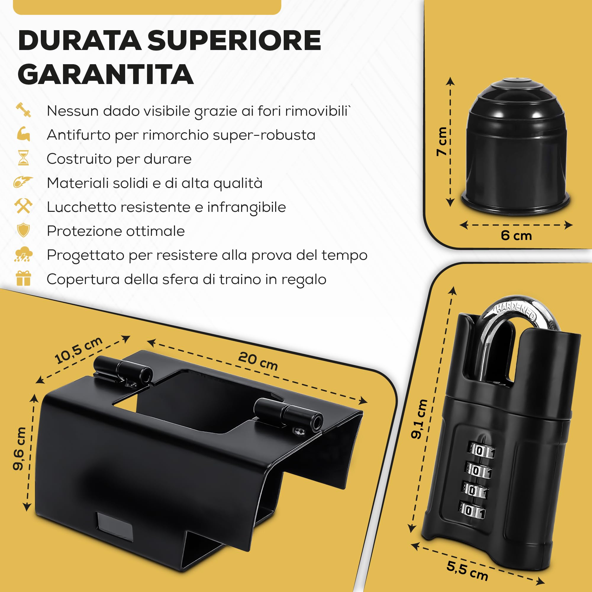 Antifurto Universale Per Rimorchio Robusto - Blocco di Sicurezza Resistente con Copertura a Sfera - Compatibile con Tutti i tipi di Rimorchi