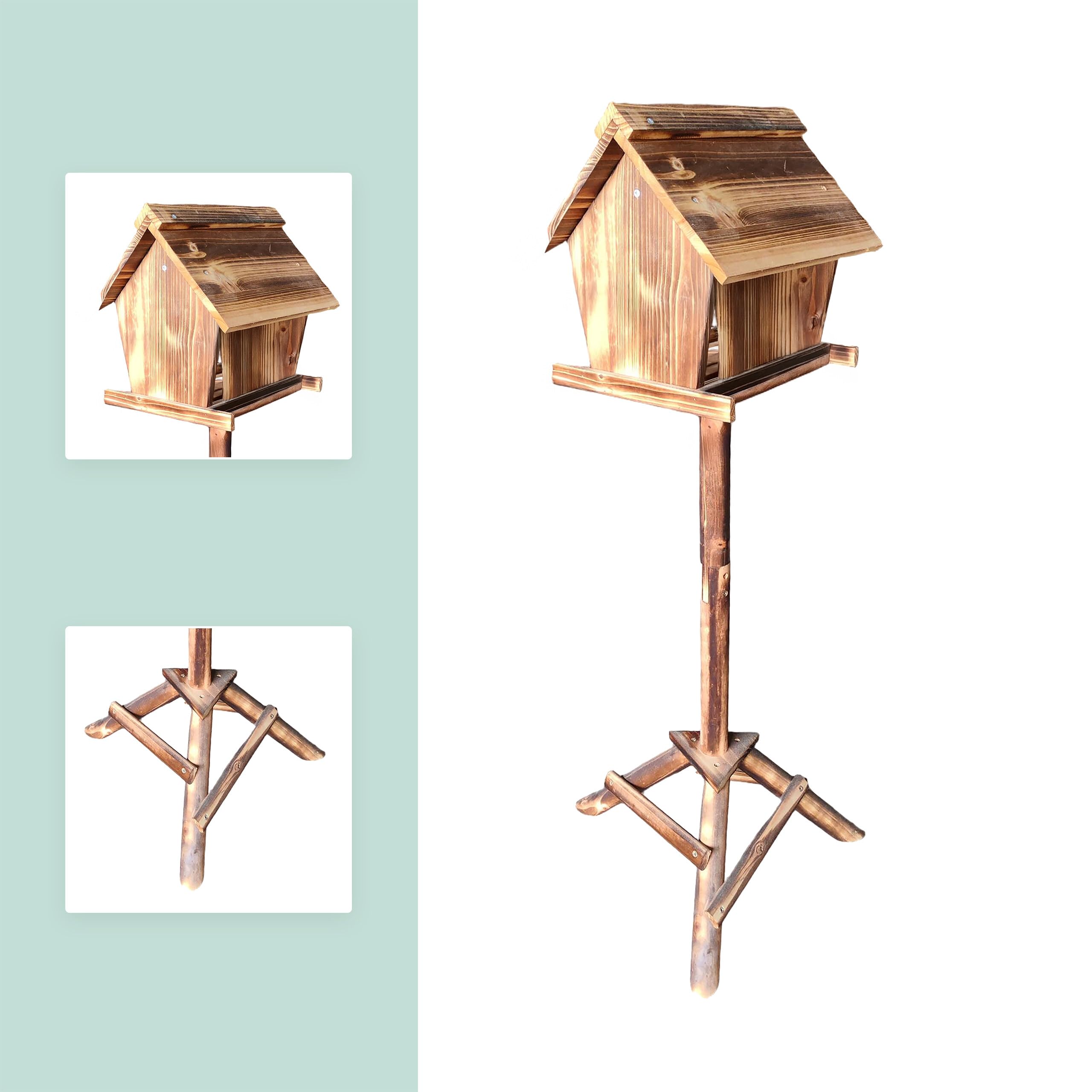 Relaxdays Mangeoire à Oiseaux sur Pied, en Bois de Sapin, Jardin, Balcon, Dimensions H x L x P : 107 x 32 x 27 cm, brûlé