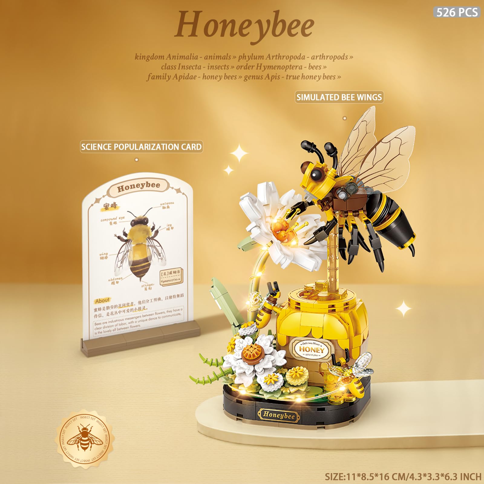 MEIEST Insect Flower Building Blocks Set,Colorful Construction Building Bricks Toy with a Science Popularization Card,Creative Home Decoration (Honeybee) - Image 2